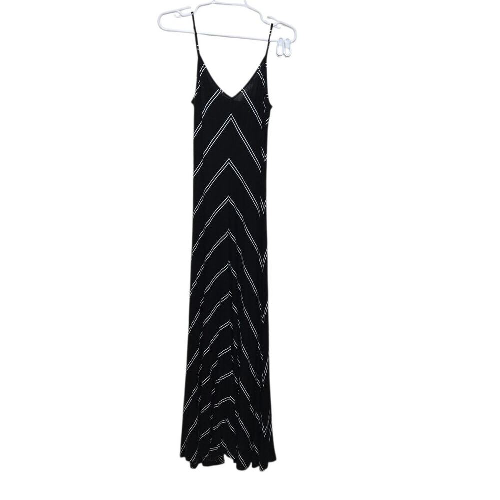 LOFT Black White Chevron Stripe Maxi Dress Small Spaghetti Strap Sleeveless